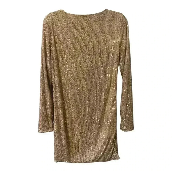 Sheilay Gold Sequin V-Neck Mini Dress, Medium - Picture 2 of 6